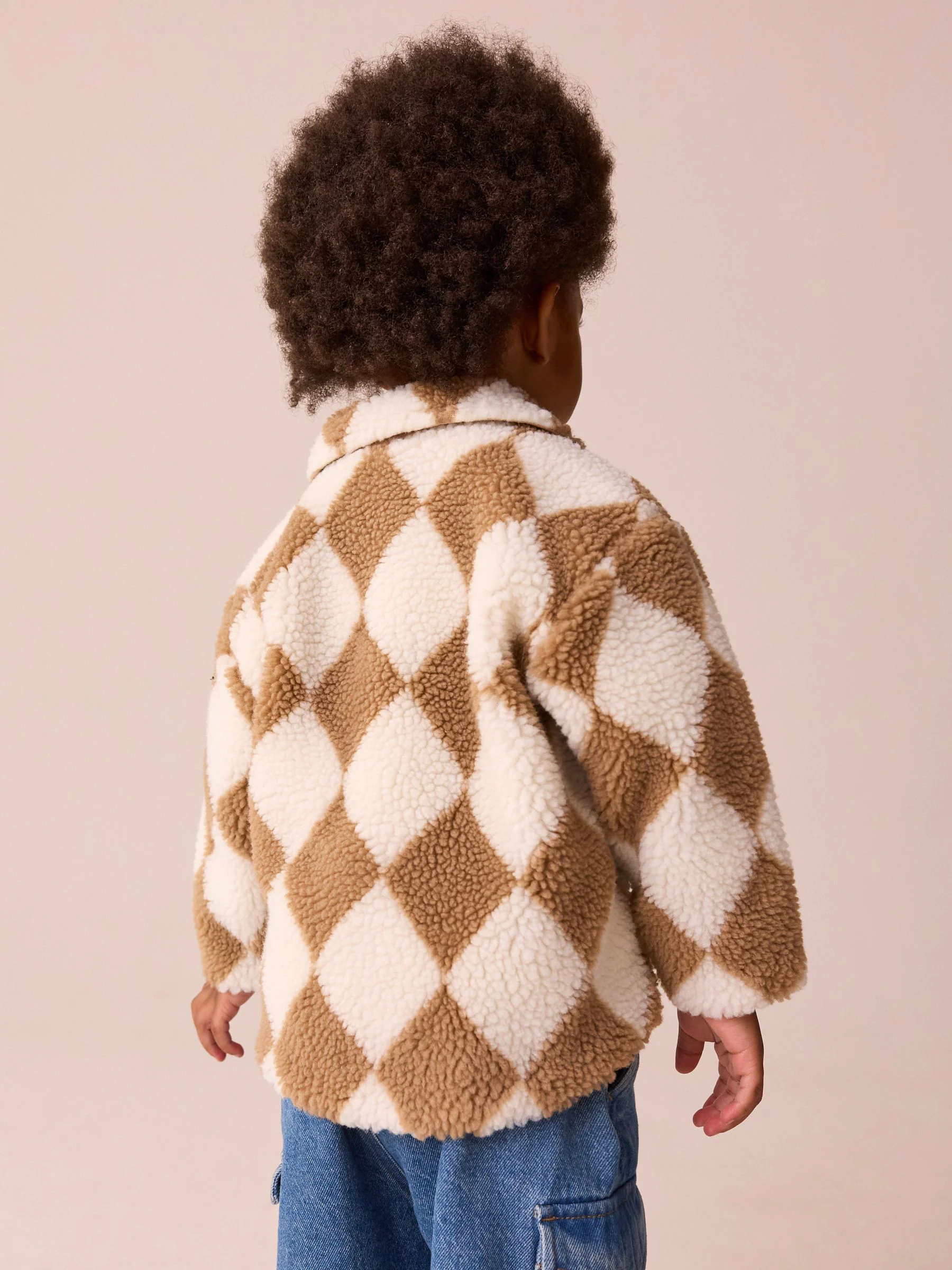 Naturel/bruin Harlequin - Fleece shacket van borg (3 mnd - 7 jr)