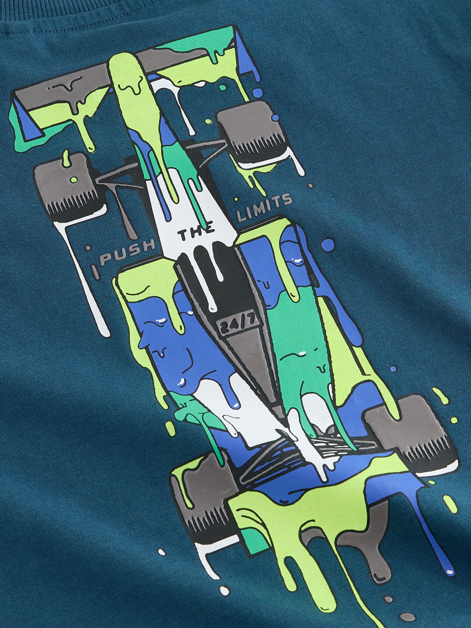 Marineblauwe racewagen - Relaxed Fit Graphic Long Sleeve Cotton T-Shirt (3-16yrs)