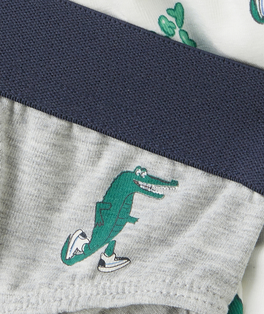 lot de 5 boxers garçon en coton bio bleu gris et vert thème crocodiles