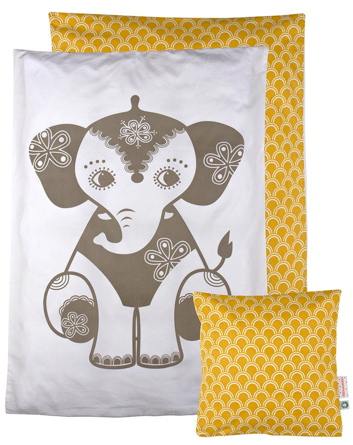 Bettwäsche SOULMATE ELEPHANT JUNIOR (100x140/40x45) in gelb/weiß