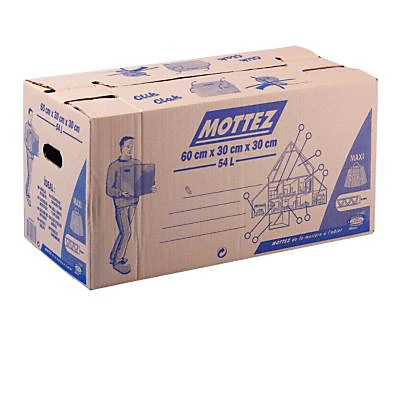 Lot de 20 cartons de déménagement avec poignées 20 kg Mottez H. 30 x L. 60 x l. 30 cm, capacité 54 L