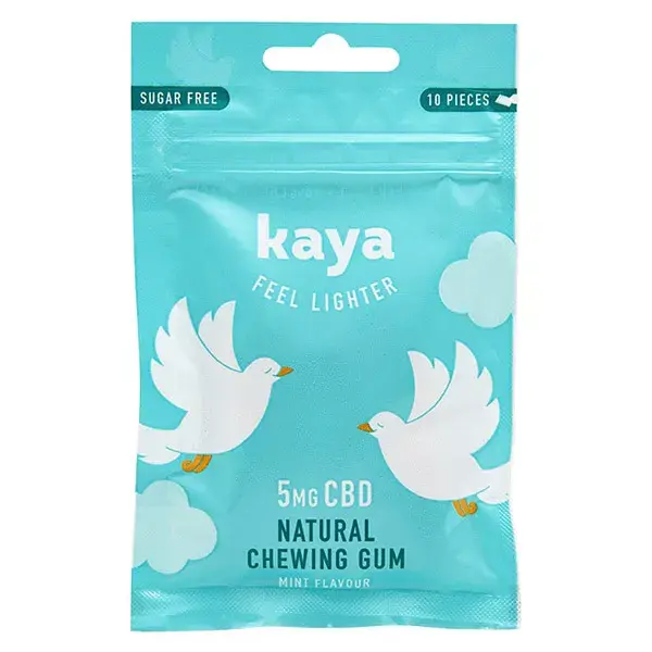 Goma de mascar relaxante natural com CBD Kaya para ansiedade e alterações de humor, 5mg, 10 unidades.