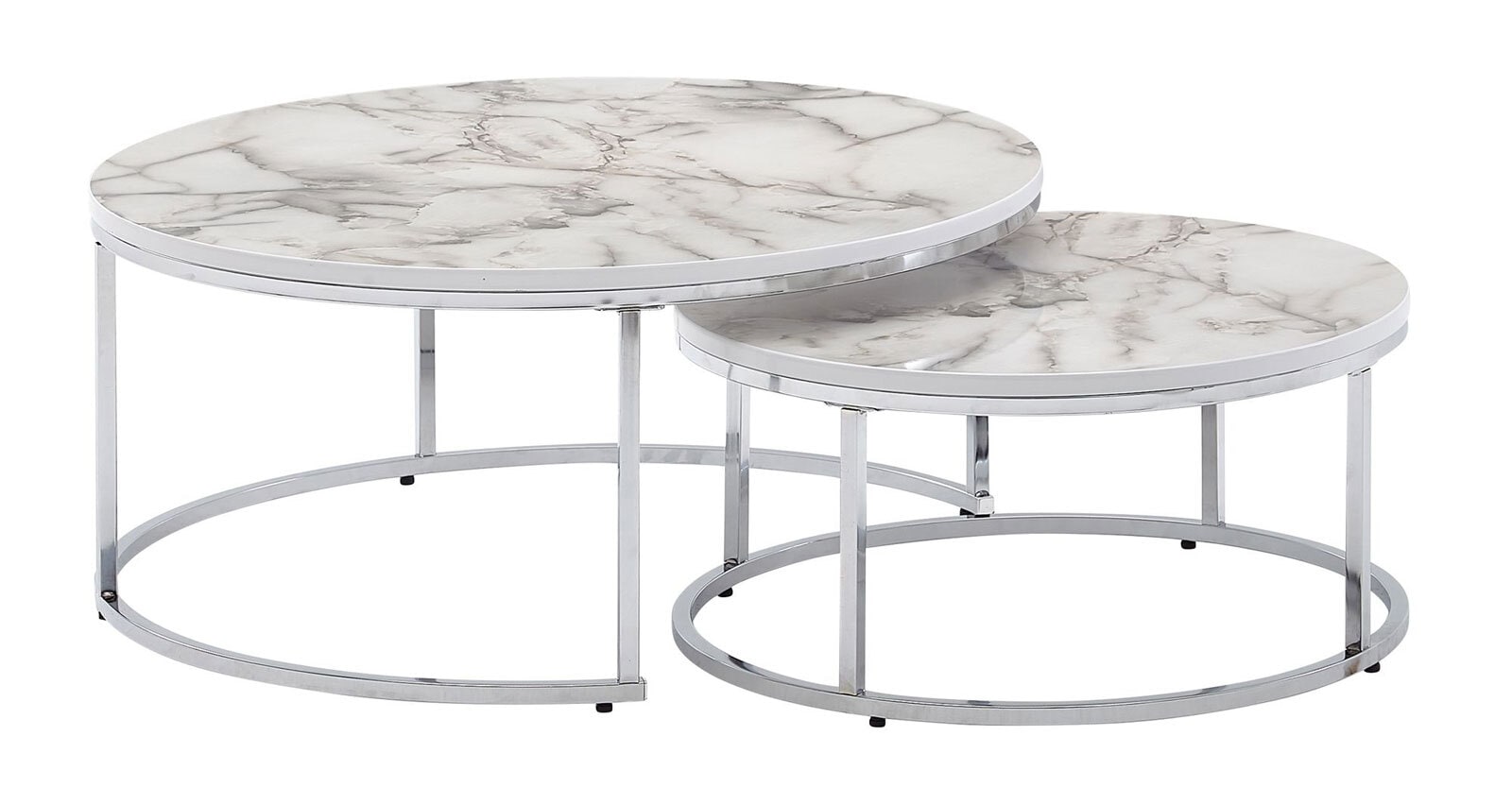 Couchtisch 2er Set Silberfarbig/ Marmor Optik Weiß