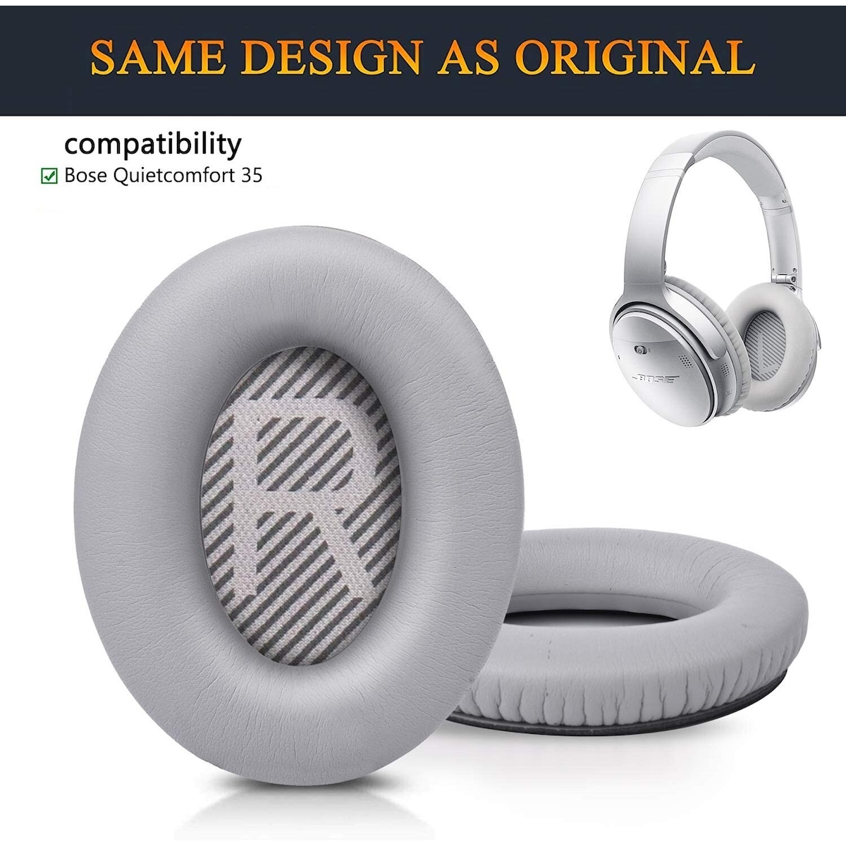 Øreputer for Bose QC35 I/II, QC25, QC15, QC 2 AE 2, AE 2i, AE 2w, SoundTrue, SoundLink Grå