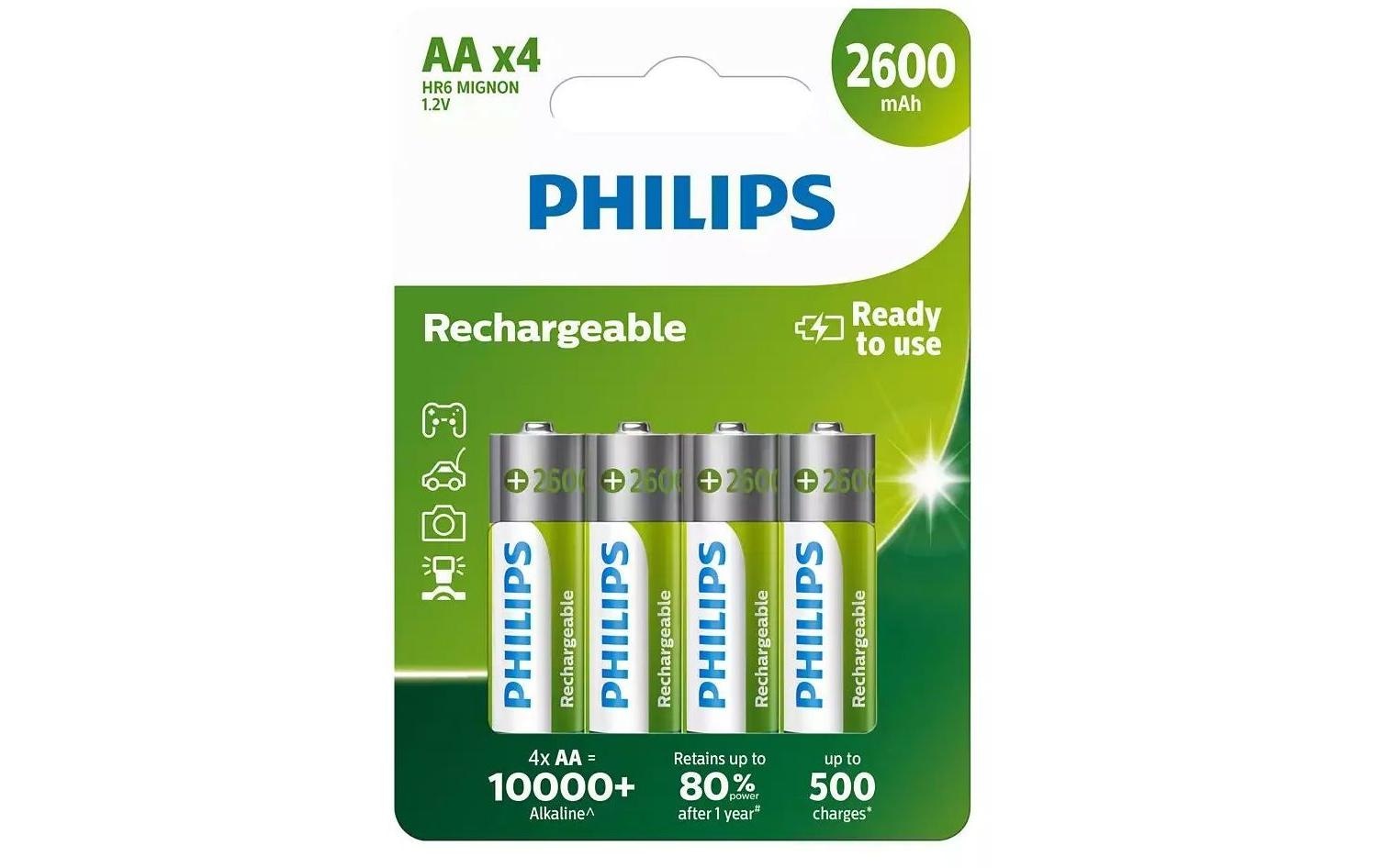 Philips Akku »Akku Rechargeable AA 4 Stück« 2.600 mAh