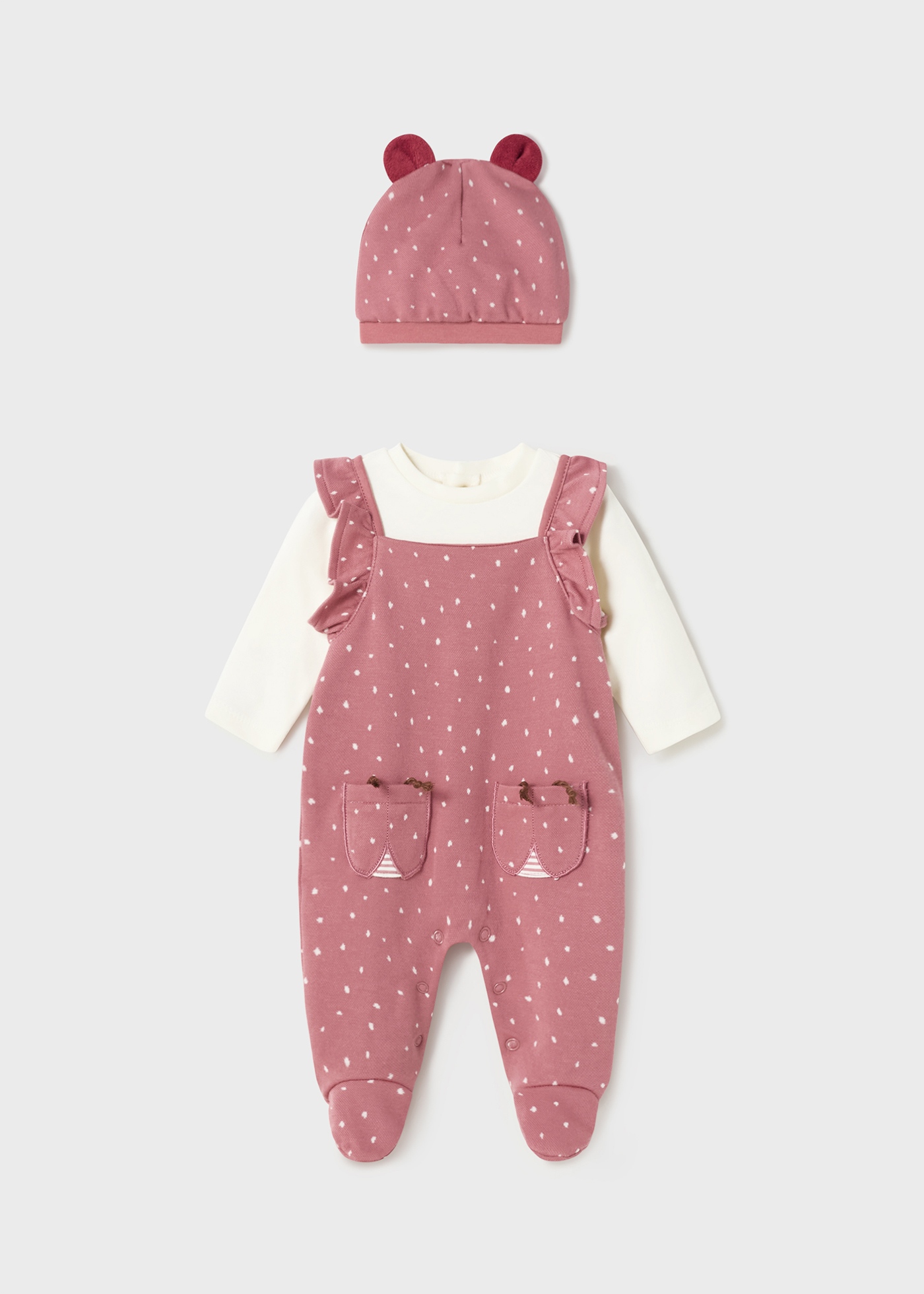 Macacão de algodão Better Cotton para recém-nascidos com gorro.