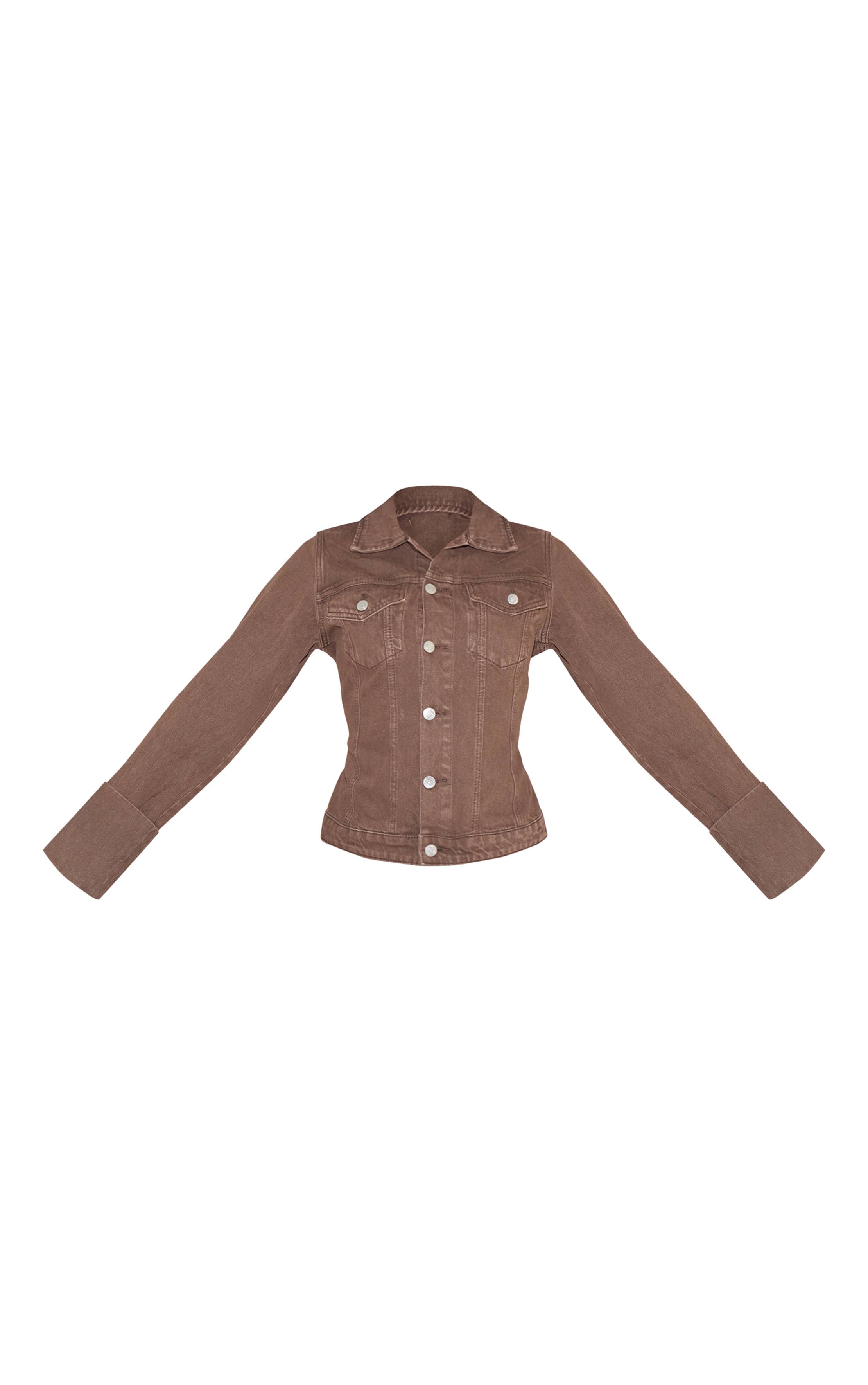 Marron Veste En Jean Cintrée Dos Avec Revers Retroussés