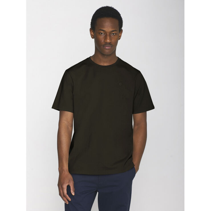 Knowledge Cotton Apparel LOKE badge tee - Regenerative Organic Certified - GOTS/Vegan Green melange