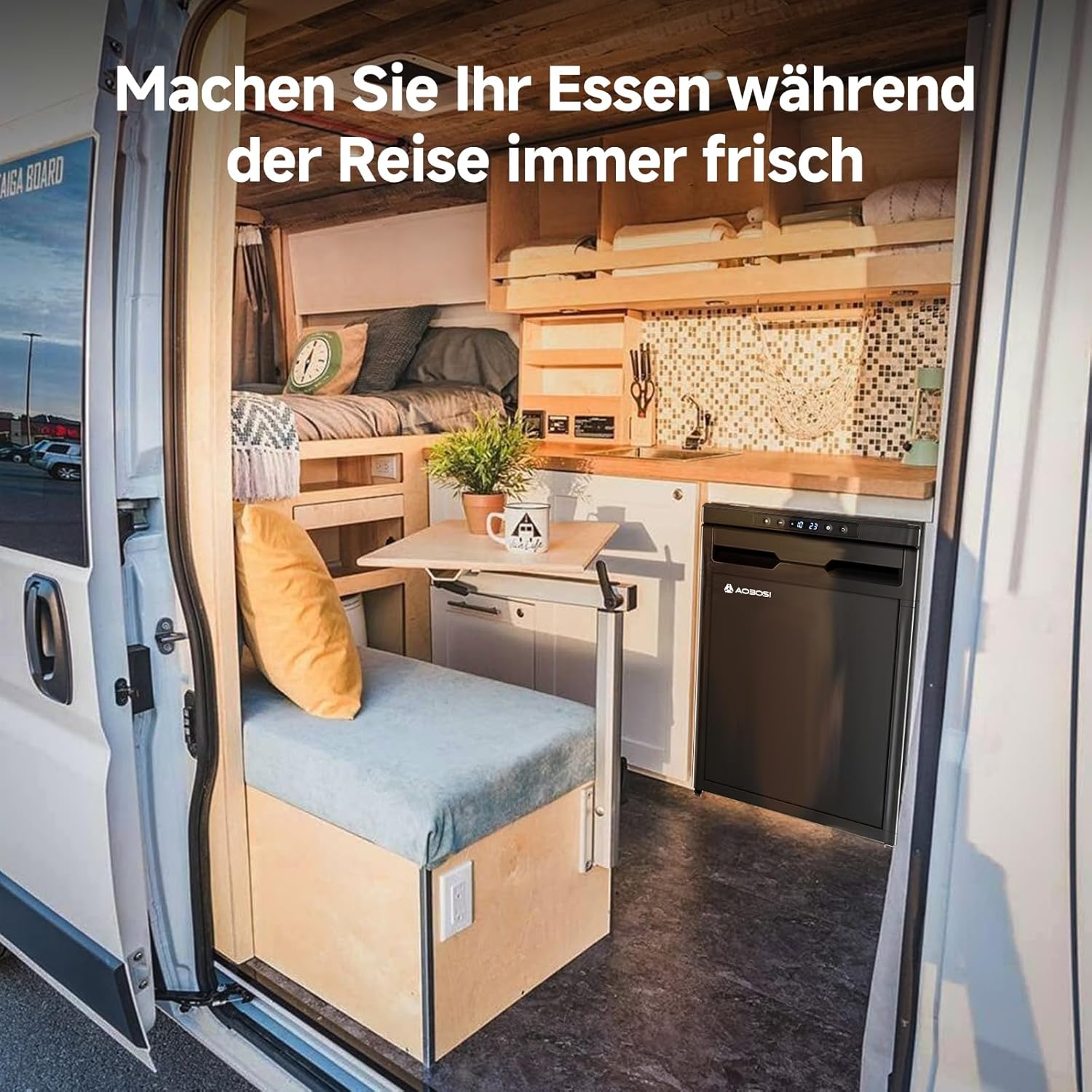 AAOBOSI 45L Kompressor Kühlbox, Wohnmobil Kühlschrank mit APP-Steuerung, 12/24V DC, Kühlbox Auto mit LED-Leuchten, bis -20℃ Kompressor Kühlschrank für Auto, LKW, Boot, Reisemobil, Camping und Reisen