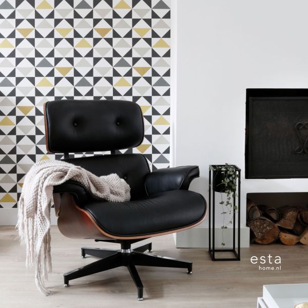 Estahome Grafische Driehoeken Behang - Wit / Zwart / Grijs Geel
