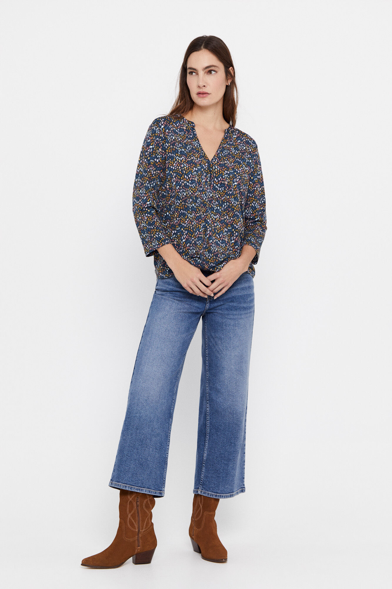 Blusa com gola alta - Estampa azul