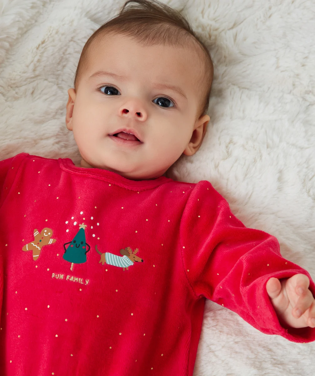 DORS BIEN DE NOËL EN FIBRES RECYCLÉES ET VELOURS ROUGE AVEC MOTIFS