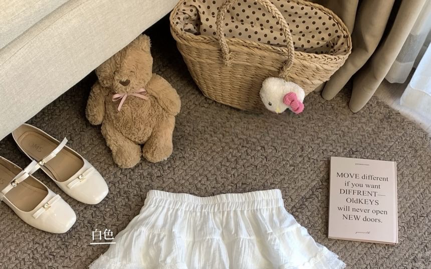 Closette - Hoge taille effen ruche paneel kant mini A-lijn rok