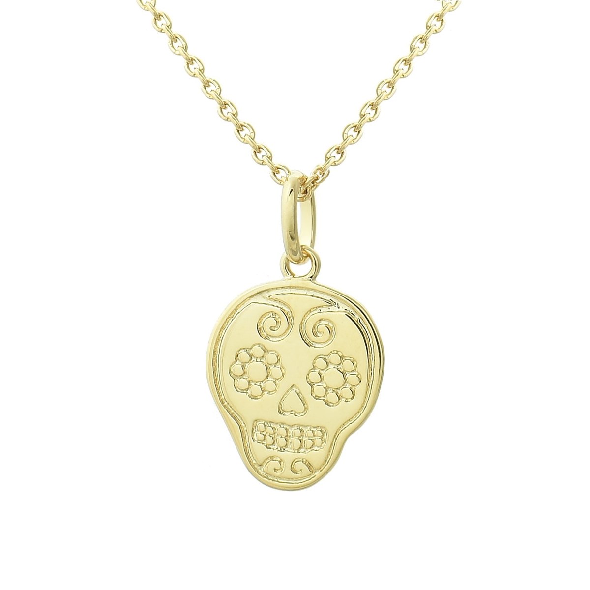 Collier tête de mort mexicaine fleuri cavalera Plaqué OR 750 3 microns