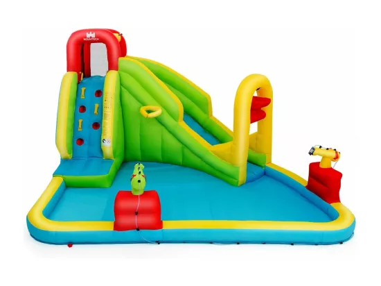Château Gonflable, Grande Aire de Jeux avec Toboggan Pistolet à Eau Piscine en Tissu Oxford, 400x335x230cm, Multicolore