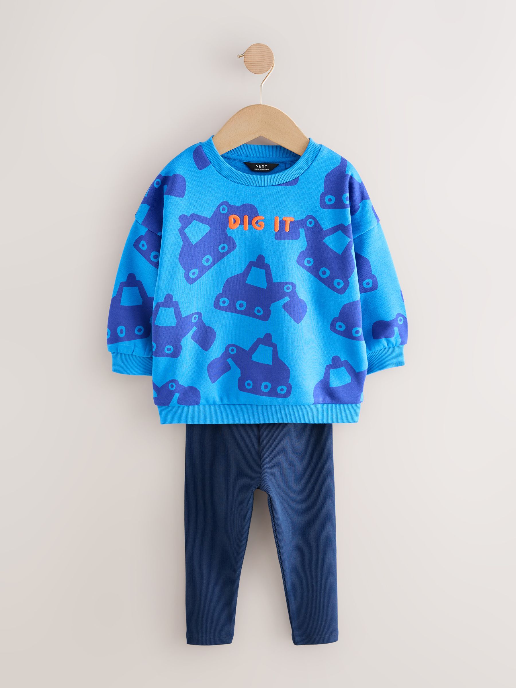 Blauw graafmachine - Set met sweatshirt en legging (3 mnd-7 jr)