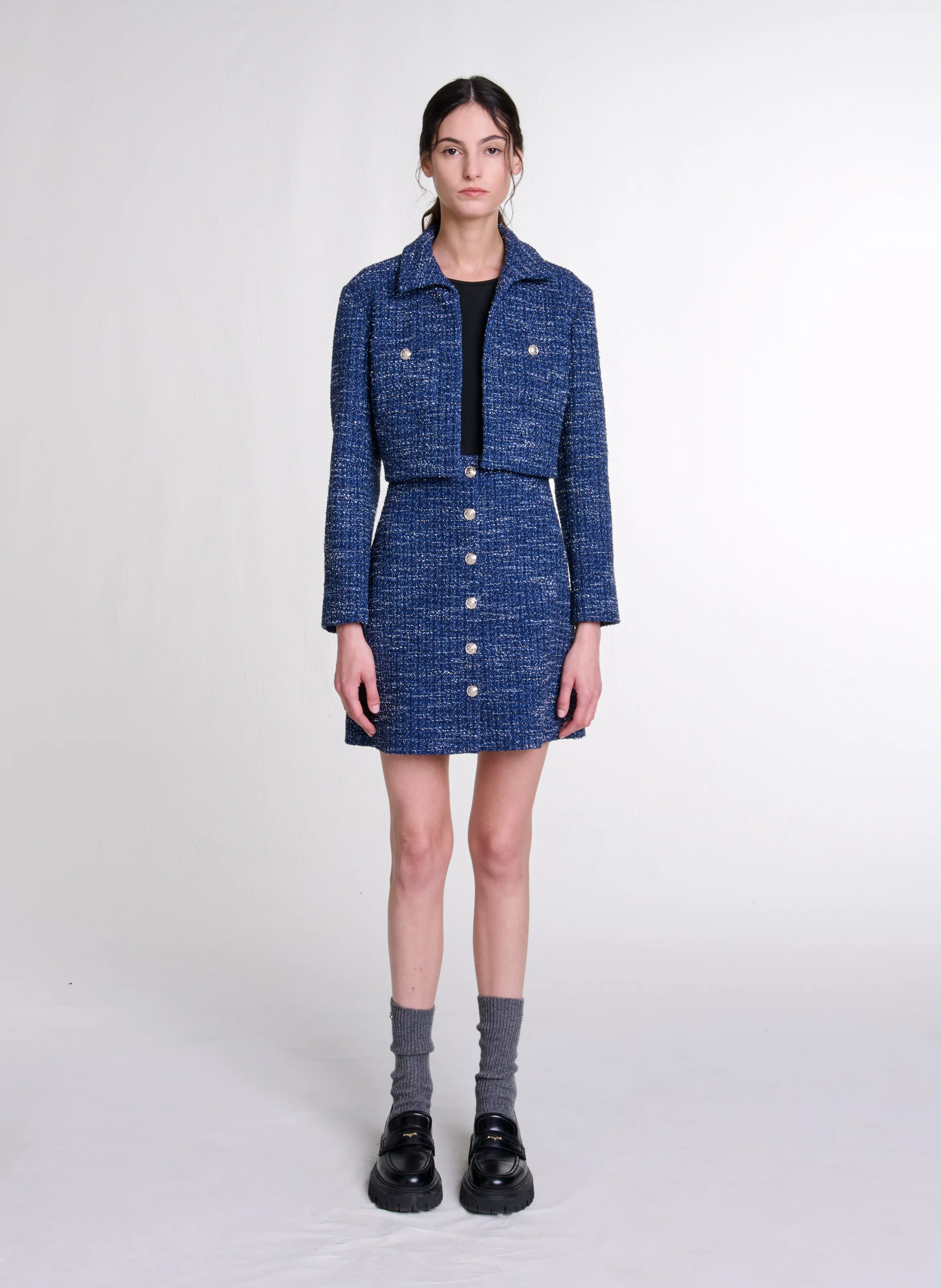 Robe deux-en-un effet tweed | Bleu