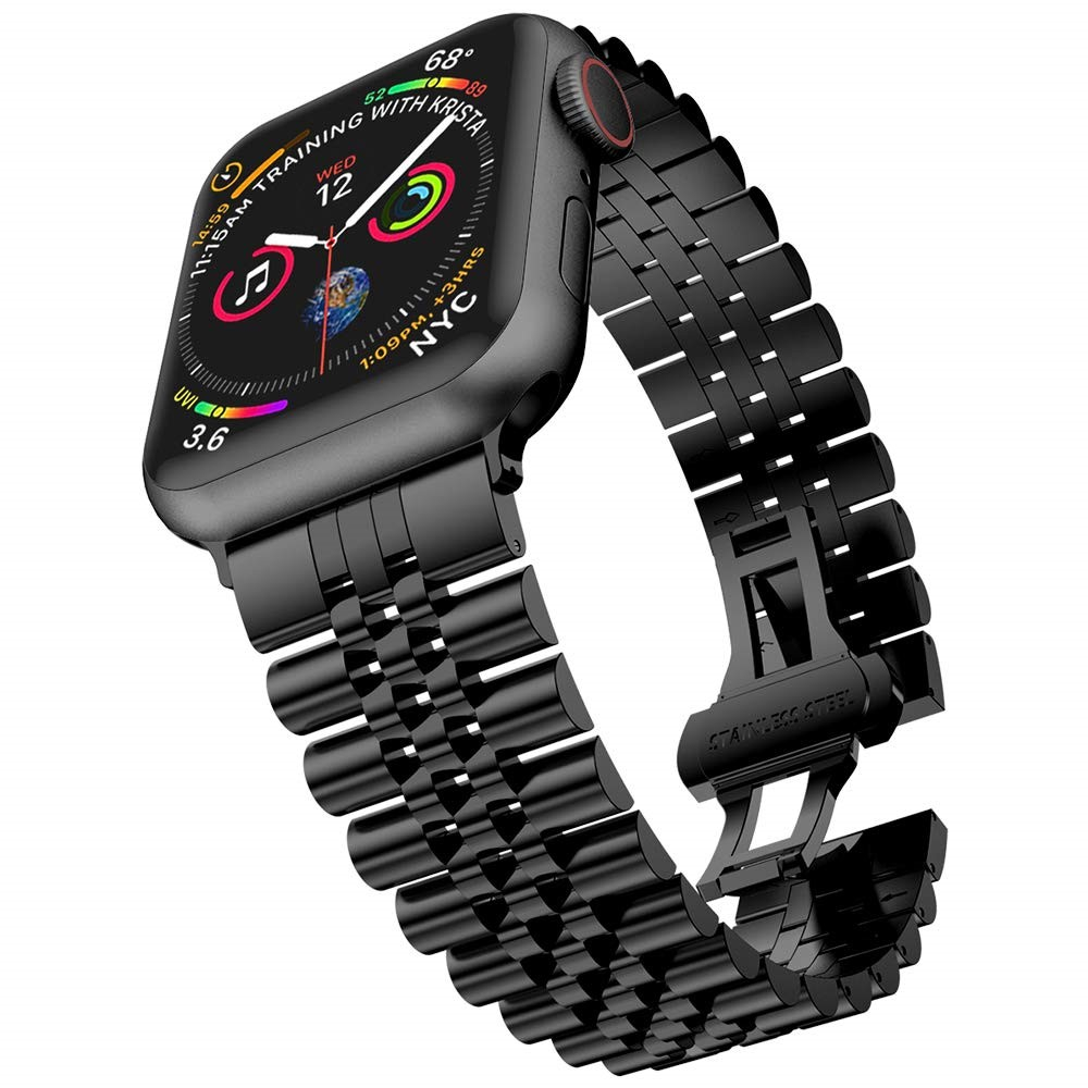 Apple Watch (49/46/45/44 mm) Klassisches Edelstahl Armband mit Butterfly Verschluss - Schwarz