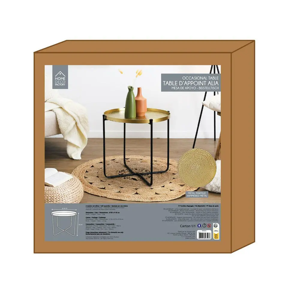 Home Deco Factory Bijzettafel - goud met zwart - metaal - 45 cm
