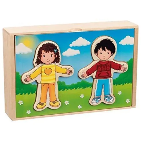 goki Anziehpuppenpuzzle Junge und Mädchen im Holzkasten