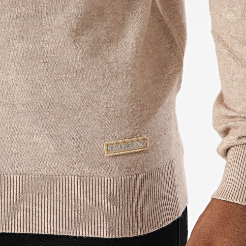 Pull Col Roulé Beige Chiné