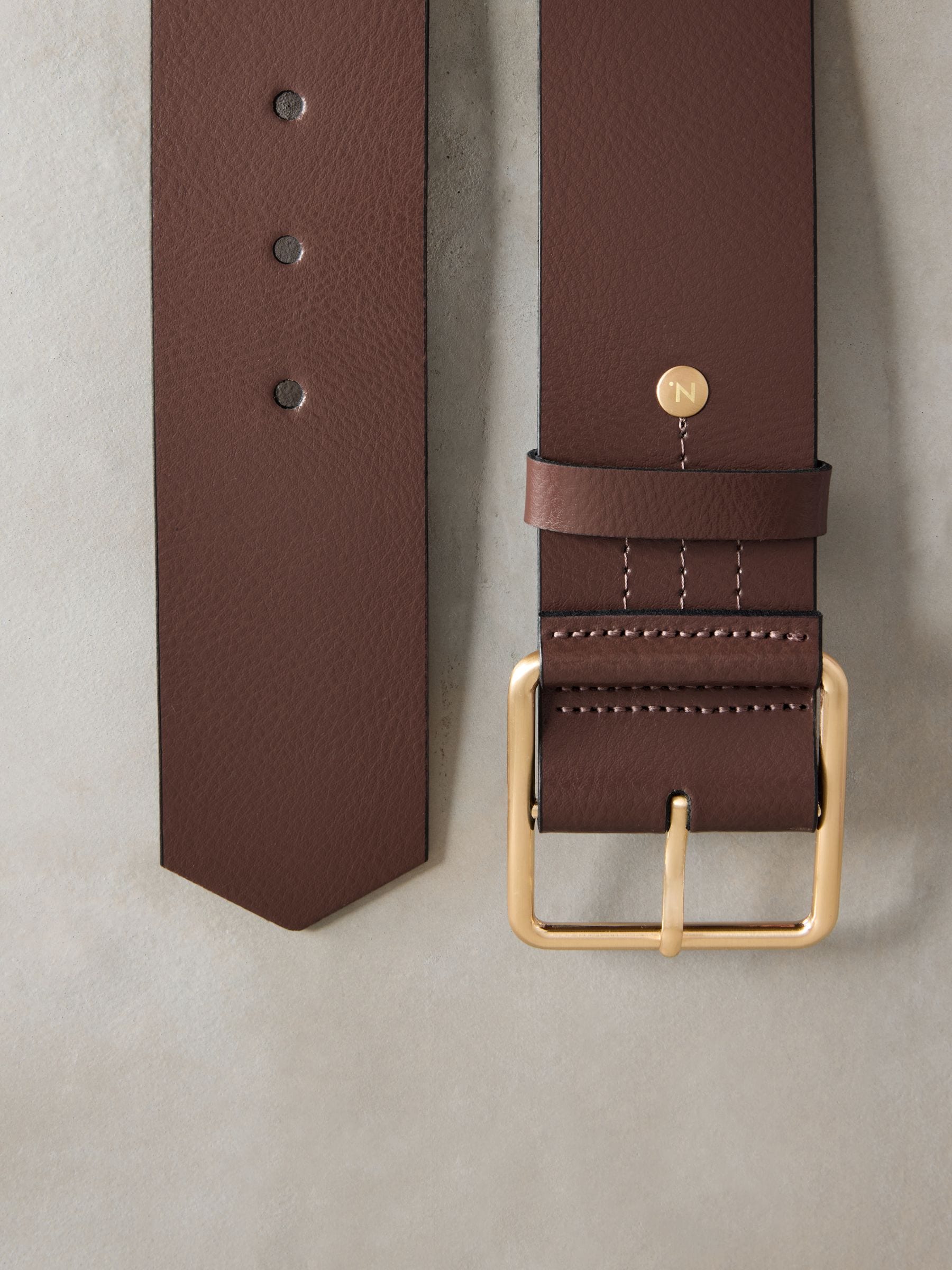 Mokkabruin - N. Premium brede leren riem, Made in Italy