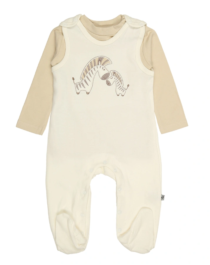 Strampler ZEBRAS mit Langarmshirt in offwhite/beige