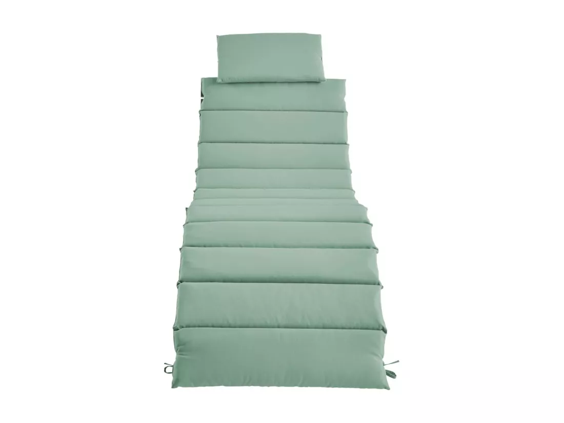 Lot de 2 bains de soleil en bois d'acacia LAURE avec coussin vert de gris en polyester. 184 x 55 x 63.5 cm