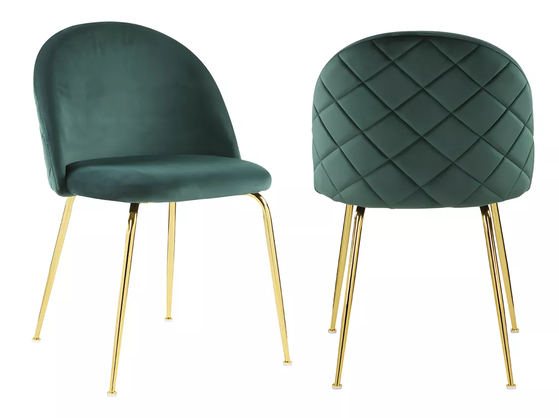 Lot de 2 chaises - Velours et acier inoxydable doré - Vert - MELBOURNE