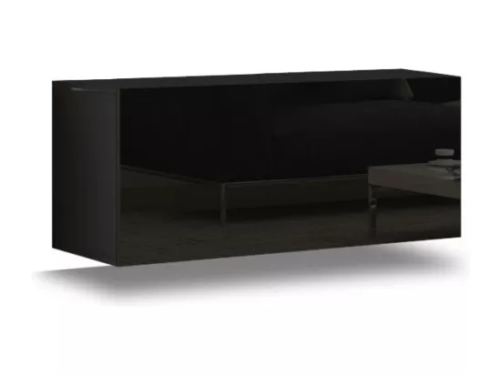 Ensemble de meubles de salon noir suspendus collection CEPTO XIV. 256cm, 10 meubles, 10 portes, leds