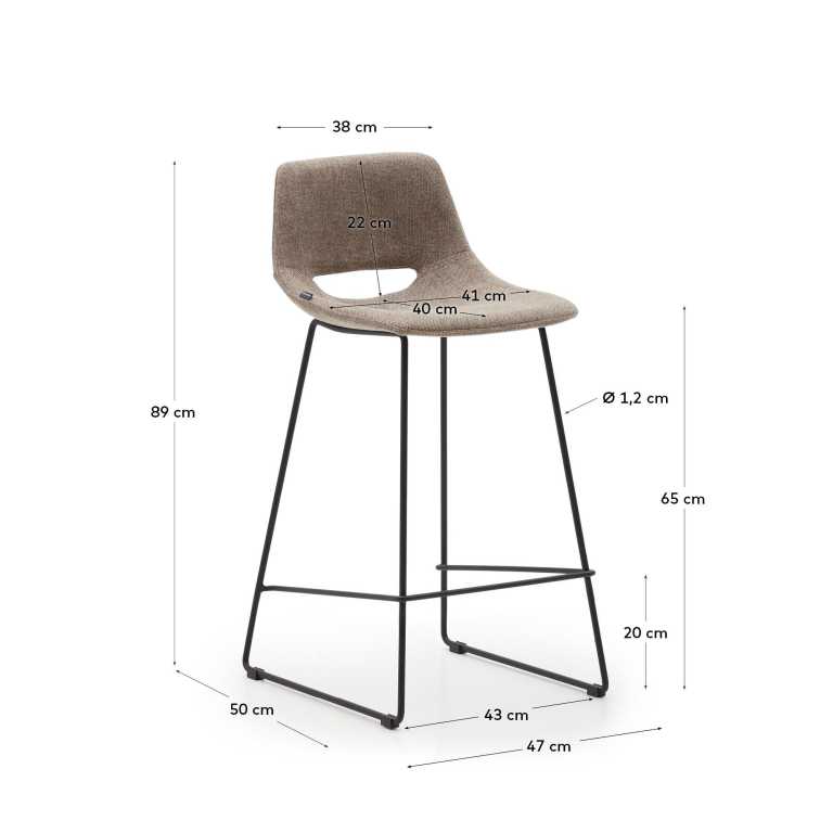 Kave Home Zahara barkruk H65 zwart onderstel, beige