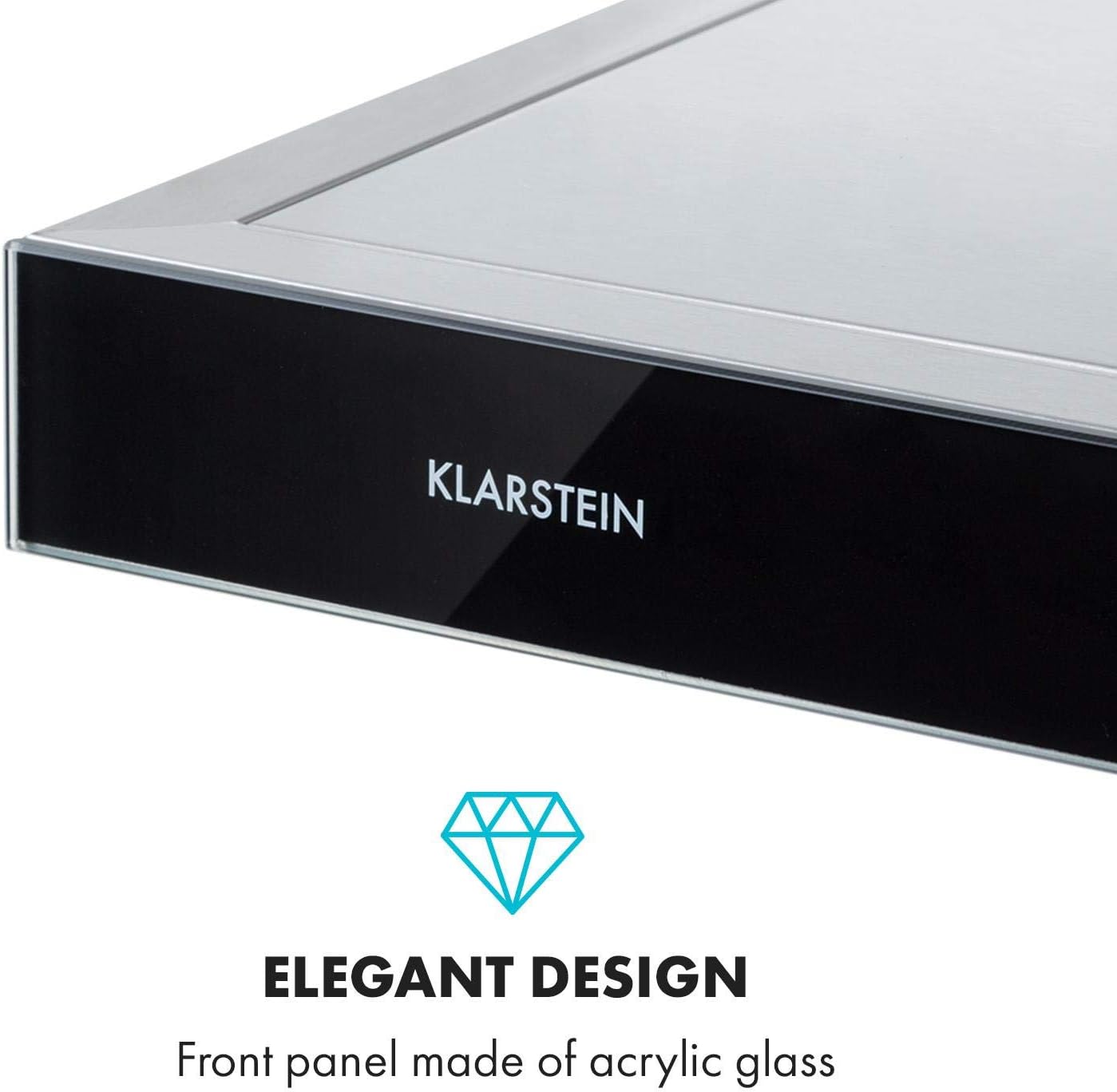 Klarstein Darya Dunstabzugshaube Wandhaube, EEK A, 60 cm, 310 m³/h Abluft, 2 Aluminium-Fettfilter, 67 dB, Edelstahl, schwarze Acrylglas-Front, Umluftbetrieb möglich, silber