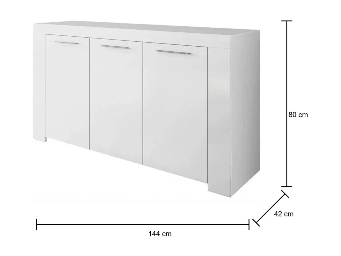 Buffet Dalbiera, Buffet de salon, Meuble TV, Buffet pour salon, Armoire moderne avec 3 portes, 144x42h80 cm, Blanc