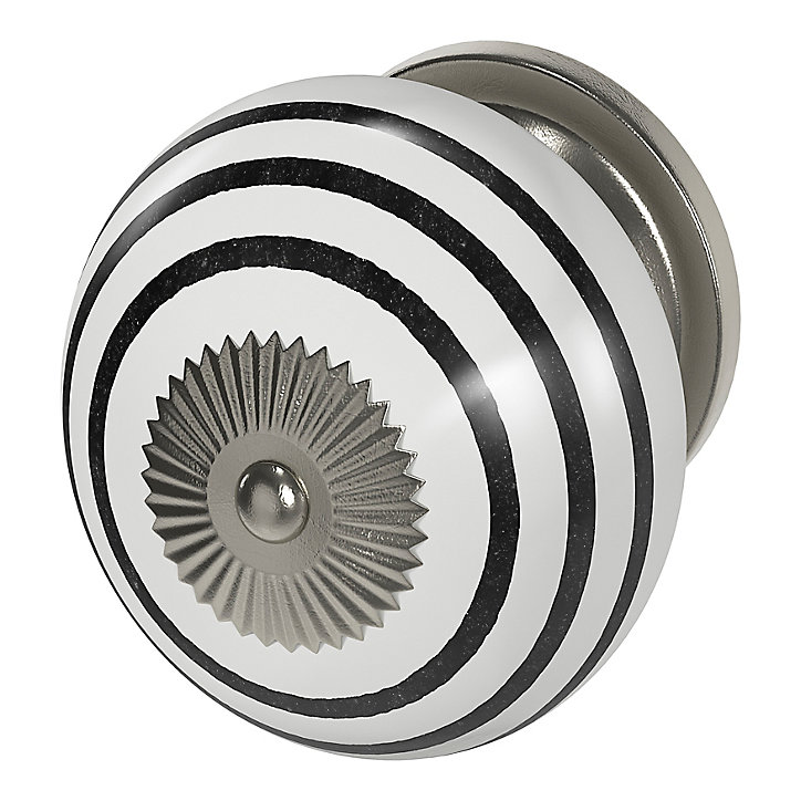 Lot 4 boutons de meuble arrondi Porcelaine Vras GoodHome noir et blanc Ø4cm x P.3.8cm