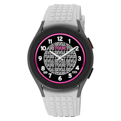 Relógio inteligente Samsung Galaxy Watch 5 X TOUS em alumínio IP cinza com pulseira de silicone cinza.