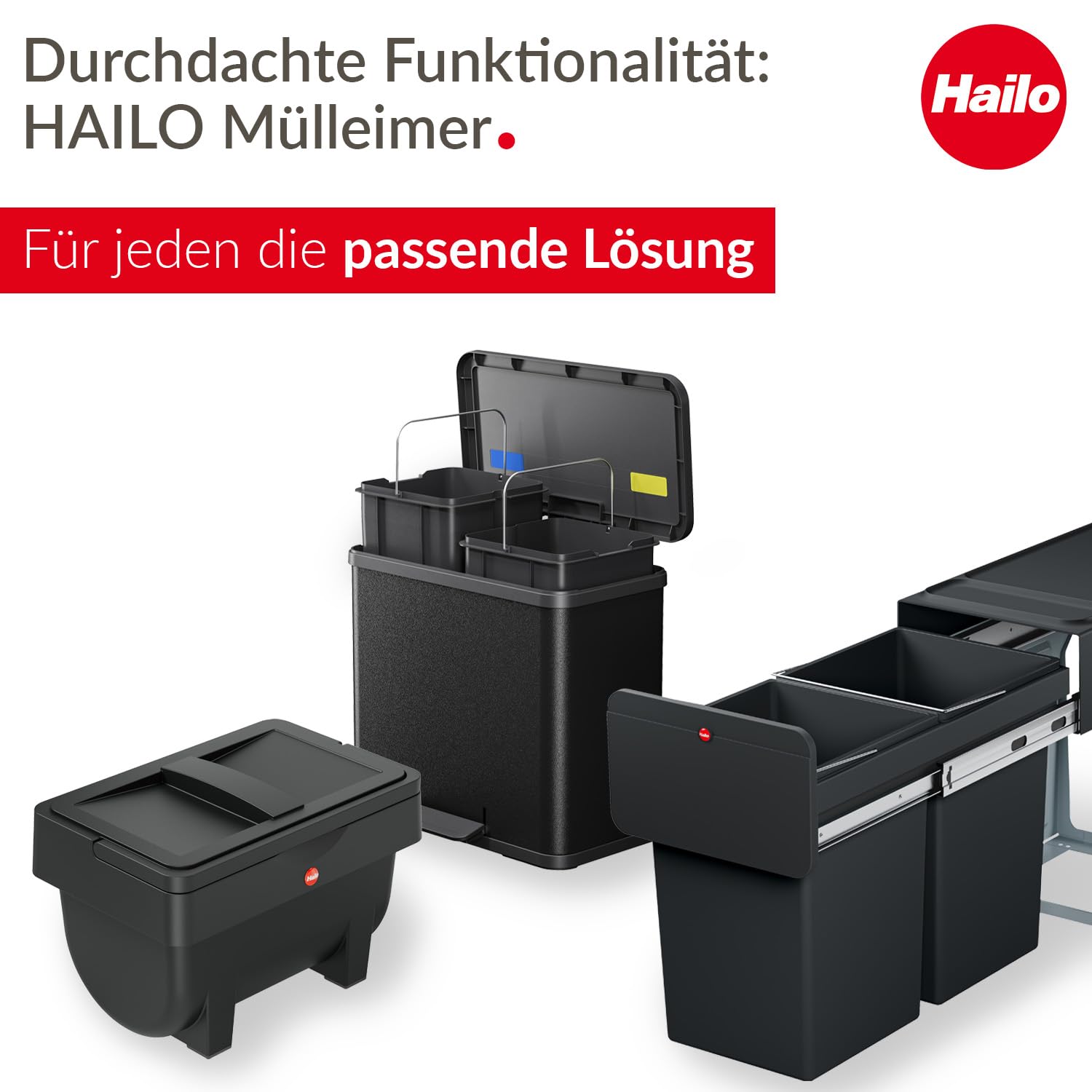 Poubelle de tri sélectif encastrable 28 litres (14+14) Hailo EcoLine Design L Duo : Cuisine et Maison