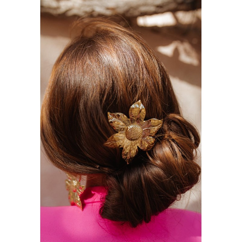 maxi barrette fleur doré à l'or fin - HESPÉRIS