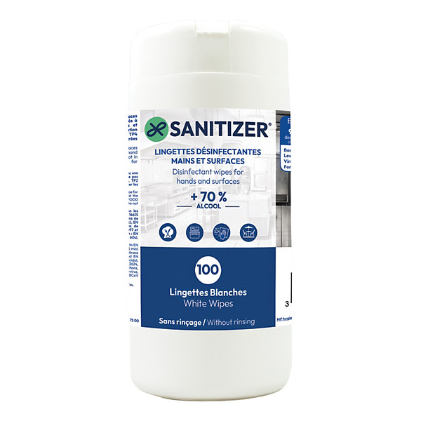 Lingettes désinfectantes mains et surfaces Sanitizer, boîte de 100