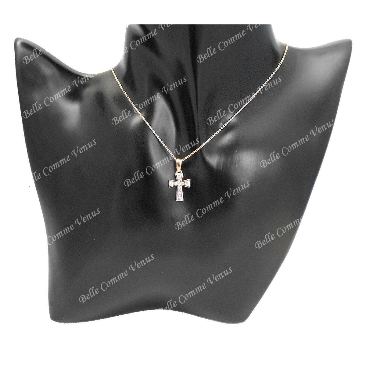 Collier croix sertie d'oxyde de zirconium Plaqué OR 750 3 microns