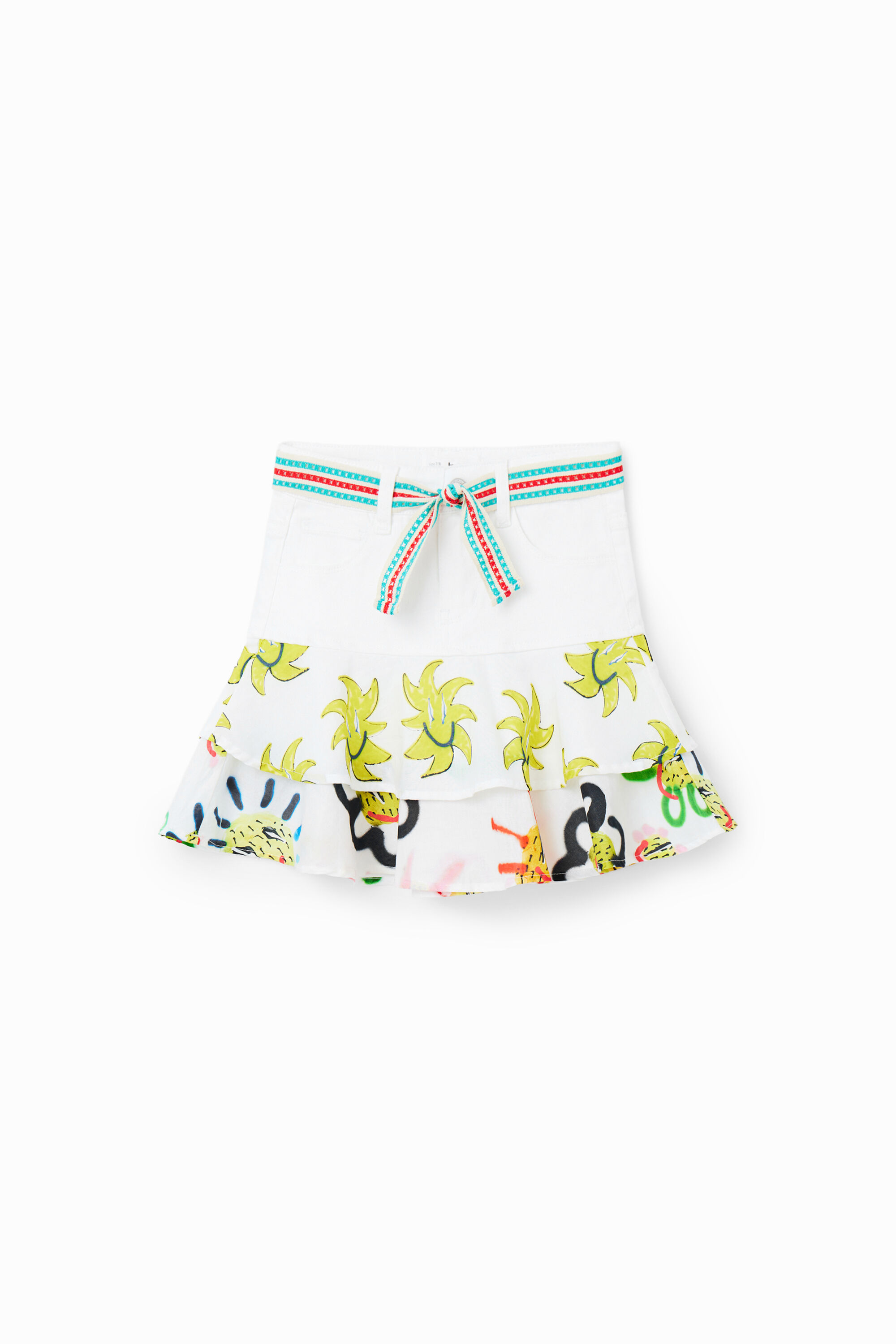 Mini-jupe en jean volants soleils
