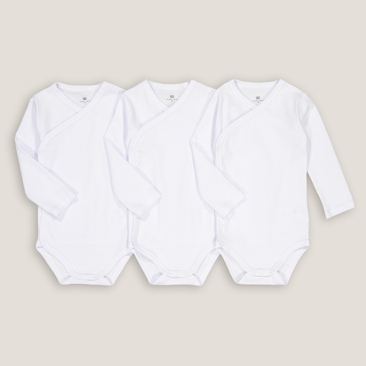 COLEÇÃO LA REDOUTE<br>Conjunto de 3 bodies para recém-nascidos, algodão orgânico