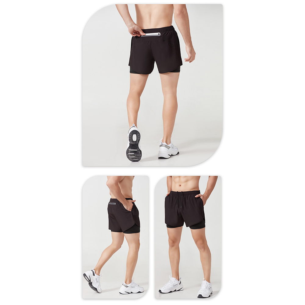 (Gr. XS) Sport Shorts Kurze Hose mit Versteckter Tasche - Schwarz