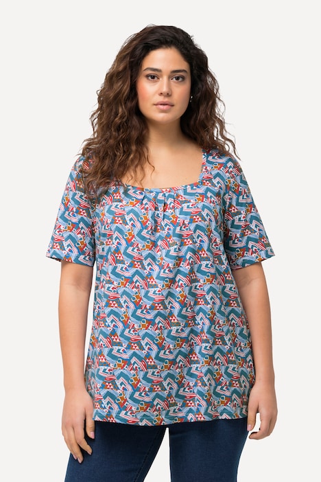 T-Shirt, Zierfalten, A-Linie, Carree-Ausschnitt, Halbarm