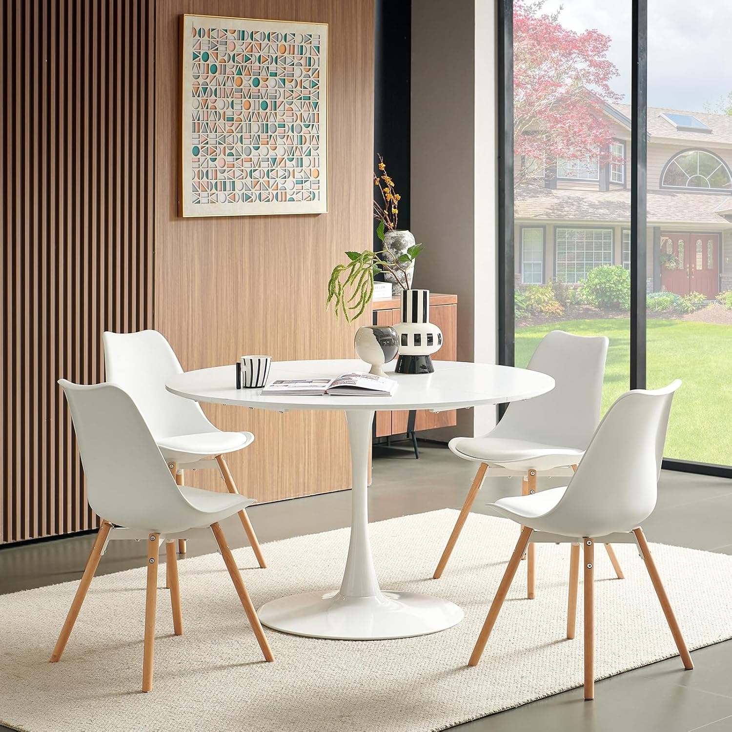 Moderner Skandinavisch Moderner Runder Esstisch, Stehtisch, Schreibtisch für Küche, Esszimmer, Wohnzimmer und Büro, für 4-6 Personen, Ø 120 cm, Weiß