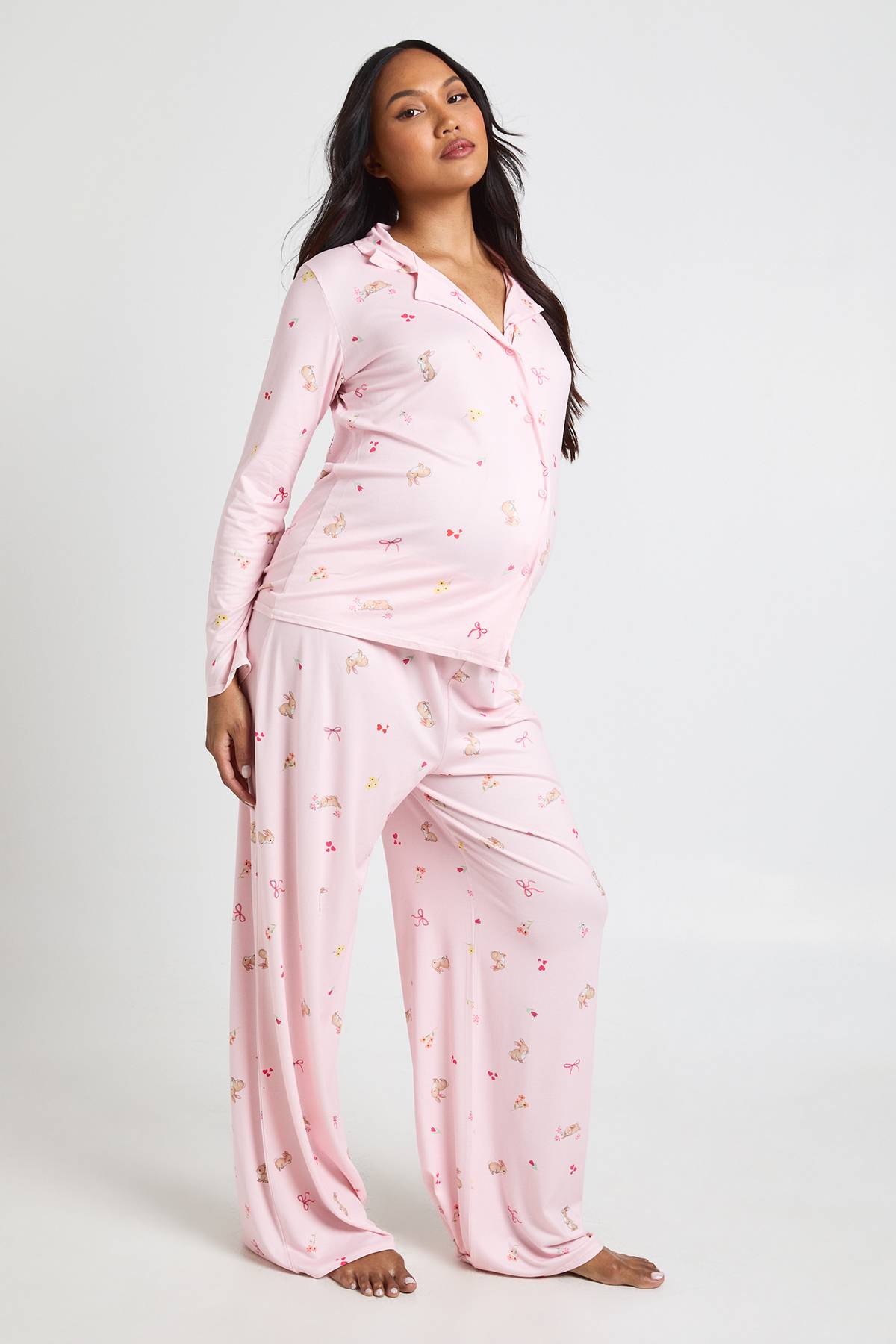 boohoo Ensemble De Pyjama De Maternité Chemise À Manches Longues Et Pantalon Imprimé Lapins Et Nœuds