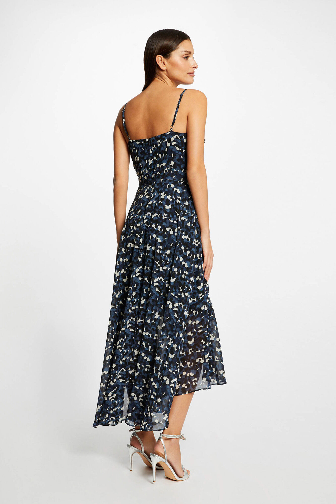 Vestido maxi estampado com modelagem evasê - Estampa azul