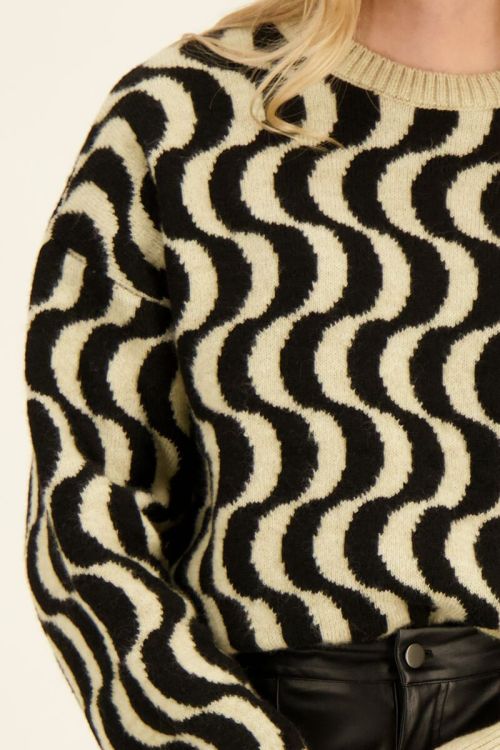 Beige & zwarte jacquard wave trui