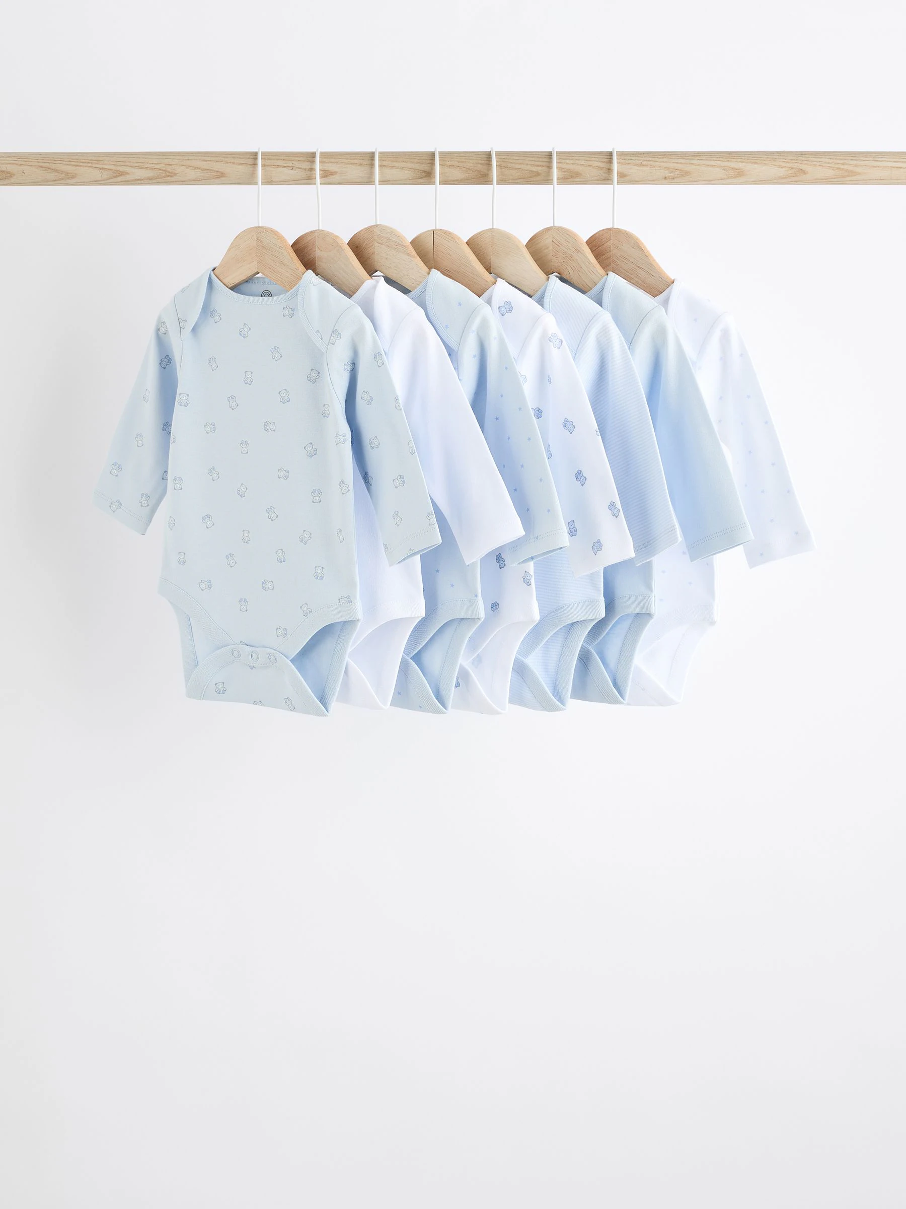 Blauw - Babyrompertjes met beer en lange mouwen