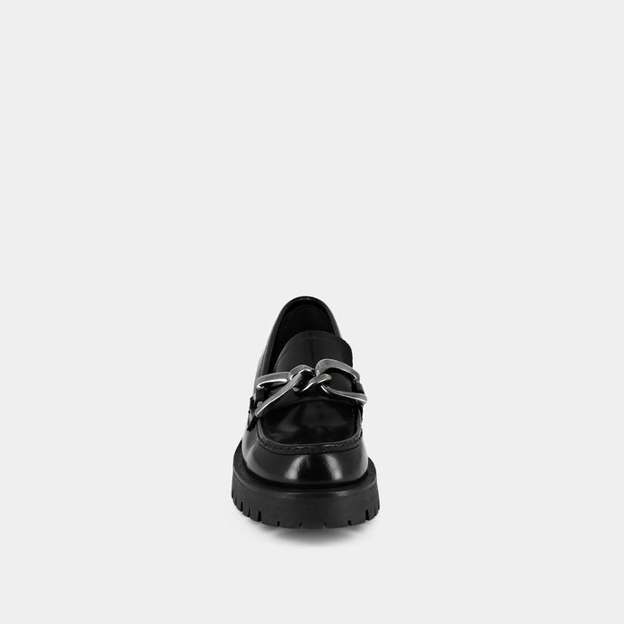 Mocassins à talons plats et mords  en cuir glacé noir