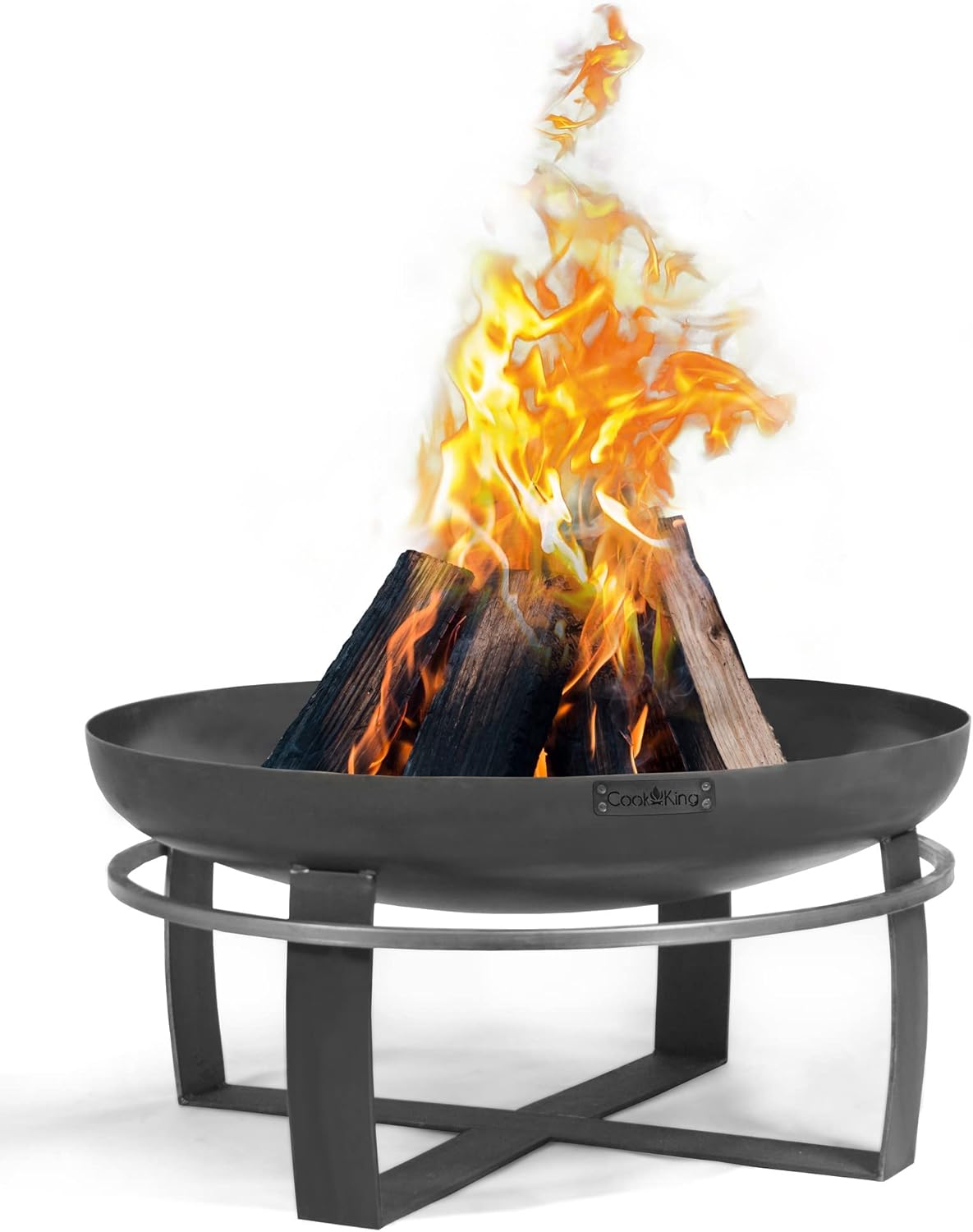 CookKing Feuerschale Viking Ø 60 cm | Handmade in Europe | Massive Stahlkonstruktion | Handverschweißtes Gestell | Windgeschützt | Umlaufender Tragegriff | Wetterbeständig | Schwarz | Ø 60x36 cm